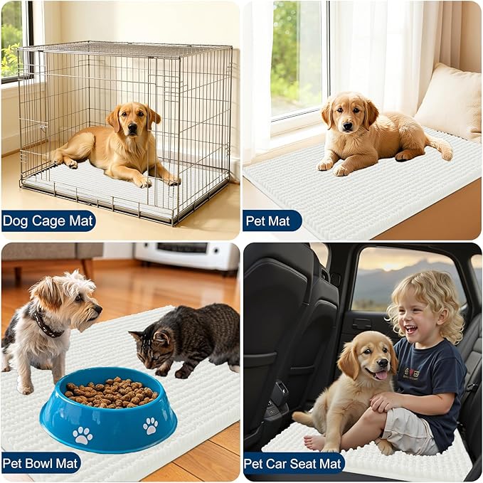 OLANLY Dog Door Mat for Muddy Paws 47x24, Ultra Absorbent Chenille Mud Doormat, Non-Slip Washable and Dirt Trapping Doormat for Indoor Entryway, Quick-Dry Indoor Pet Bed Mats for Dogs, Ivory