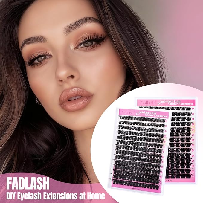 FADLASH Lash Clusters Natural Eyelash Clusters 100D+200D Fluffy Lashes Extensions 8-16mm D Curl DIY at Home (100D+200D, 2 Pack)