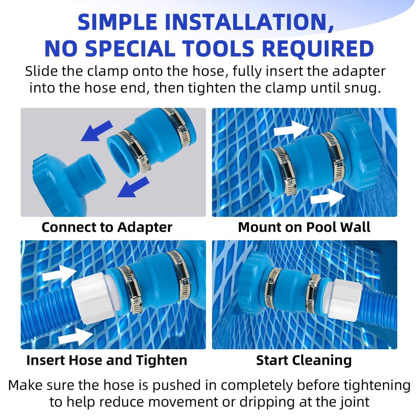 TonGass Pool Vacuum Hose Adapter Kit Compatible with Intex Adapter B – 1.5" to 1.25" Pool Hoses Connector with Stainless Steel Clamps for Above Ground Pool Skimmer & Filter Pump Hoses – 2 Set