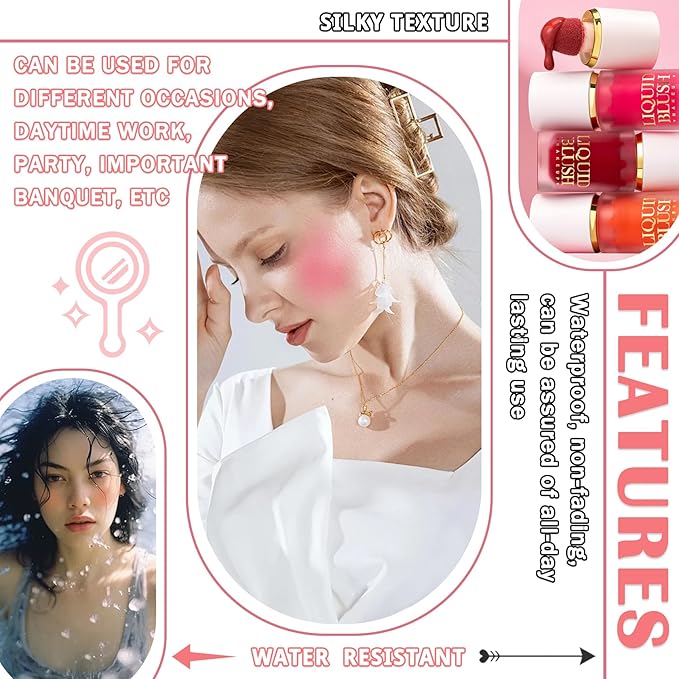 2Pcs Blush Cream for Cheeks,Face Matte Contour Blush Makeup,Buildable Shimmer Facial Cheek Blusher Shades,Blendable Cosmetic Makeup Blush A1