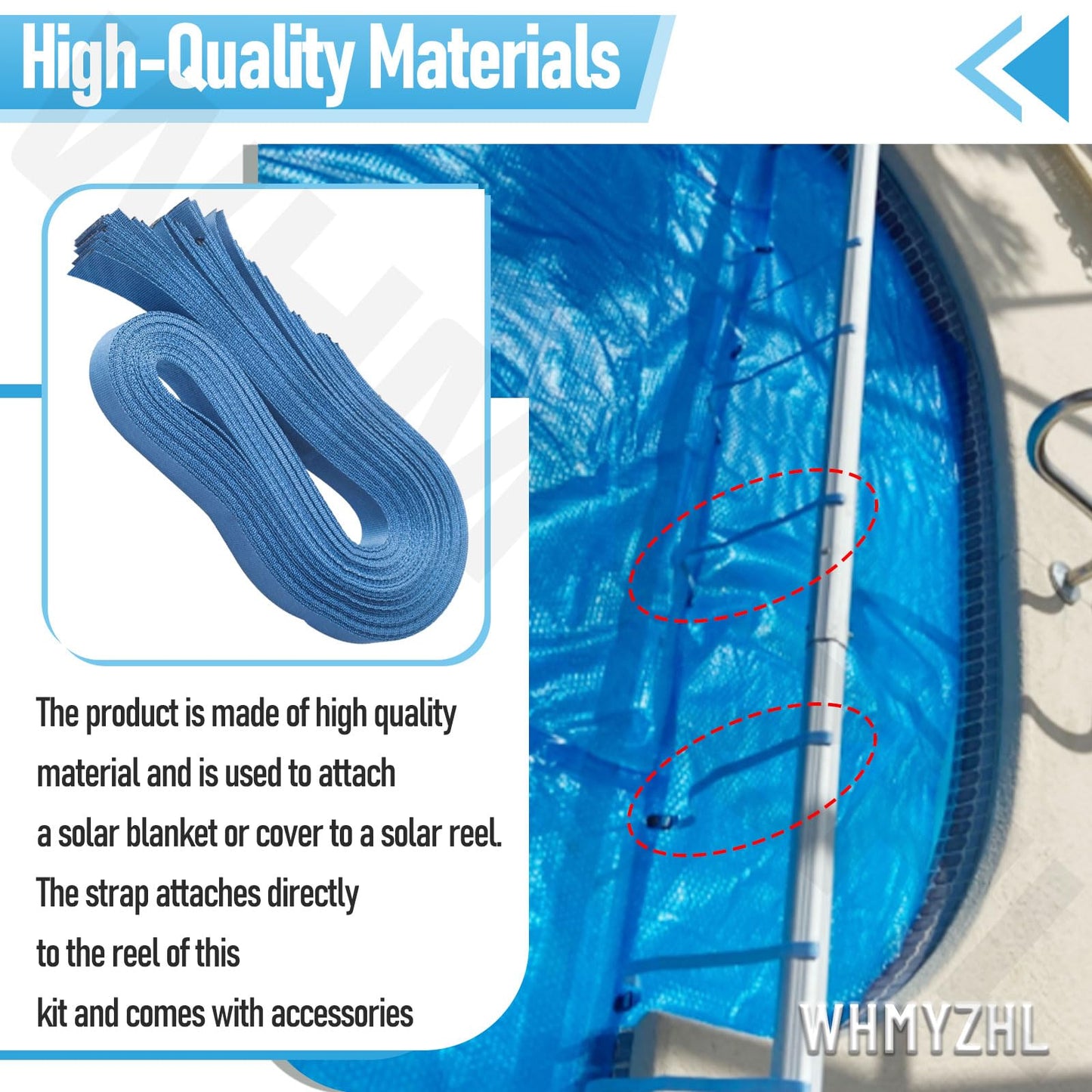 Tube and Solar Cover Fastening Kit FG-FASKIT for F-eherguard Inground and Aboveground Pool Roller - Includes 24 26" Straps, 24 Mounting Wcrews with Brackets, for Securing Solar Blankets to Solar Reels