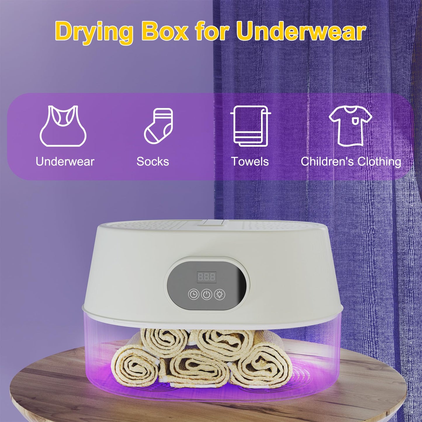 Fieldspark Portable Clothes Dryer, 2-in-1 Hanging & Desktop Drying Machine with Remote, 8H Timer, Foldable Compact Low Noise Fast-Drying Electric Dryer for Travel, Apartment, RV, Dorm, White