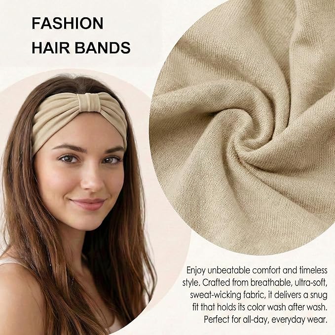 Wide Headbands for Women - 6 Pack Stretchy Soft Hair Bands for Workout, Yoga, Running, Makeup & Face Washing - Fashion Knotted Head Wraps & Hair Accessories