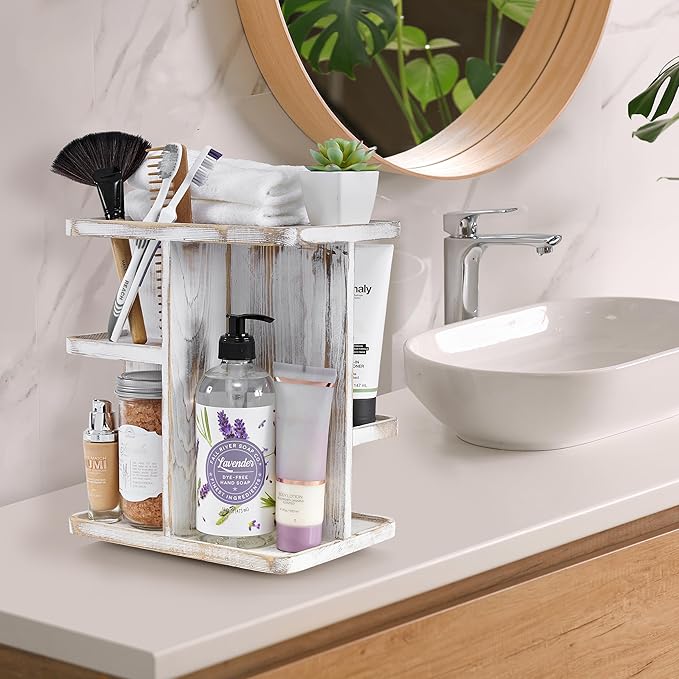 Sorbus 360ÃÂ° Makeup Organizer - Grey Rustic Wood Storage Carousel for Cosmetics, Make Up, Skin Care Organizer - Rotating Makeup Organizer for Vanity, Bathroom Storage, Bedroom, Kitchen, Desk, Dorm