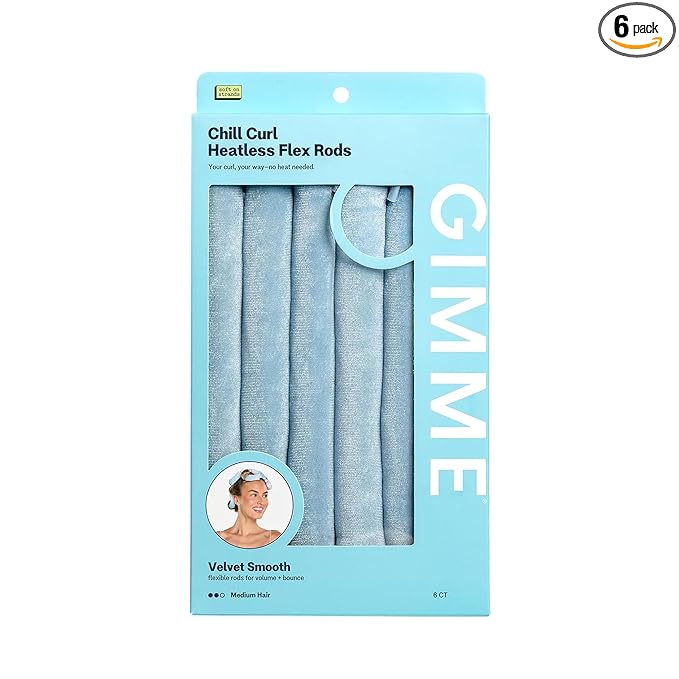 Gimme Beauty Chill Curl Heatless Flex Rods - Gentle & Bendable Hair Rods for Overnight Curls - Bouncy Waves with a Frizz-Free Finish - Snap Closure for Secure Hold - Medium Hair, 6 Count