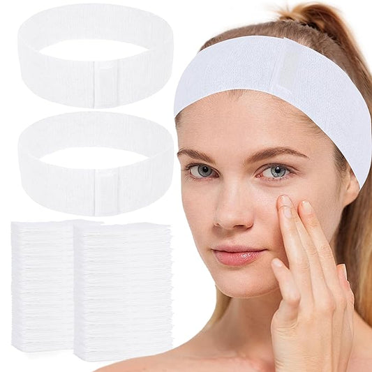 200 Count Disposable Spa Facial Headbands with Convenient Closure,White Stretch Facial Headwraps Soft for Facials Skincare Spa