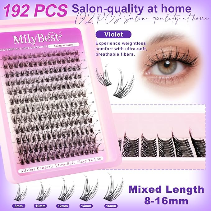 MilyBest Natural Lashes Clusters Lash Kit Fairy Eyelash Clusters with Bond&Seal 3 Styles Wispy 456Pcs Cluster Eyelash Extensions Kit Mixed C-Curl Individual Lash Clusters Thin Band DIY at Home Easily