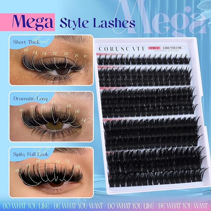 CORUSCATE Spiky Lash Clusters Wispy Cluster Eyelash Extensions Mink Strip Lashes 120D Volume Mega Style Spikes Eyelashes Manga Individual Lashes Clusters Salon Look Fairy Lash Extension
