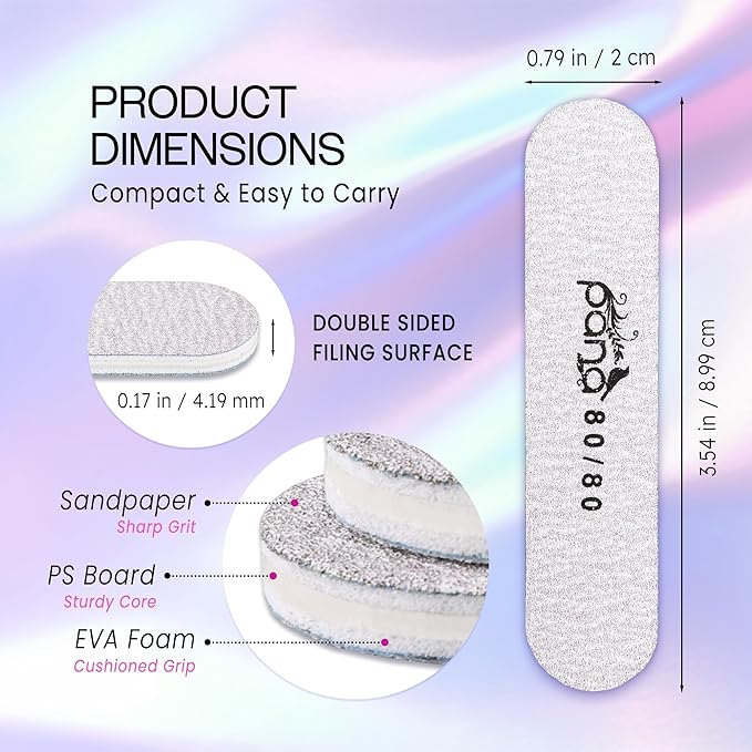 25PCS Mini Size PANA Professional Double Sided Nail Files - Zebra, 80/80 Grit - Emery Board Nail Buffering File Manicure Pedicure Nail Polisher Washable