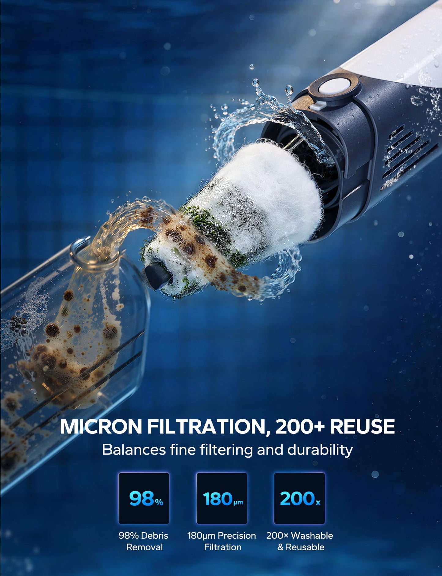 [Patent] POOLHACKER Cordless Handheld Pool Vacuum for Above Ground Pool & Inground Pools, Pool Vacuum Cleaner Flexible Head for Curved, 18.5 GPM Strong Suction, 1-Click Debris Emptying, Rechargeable
