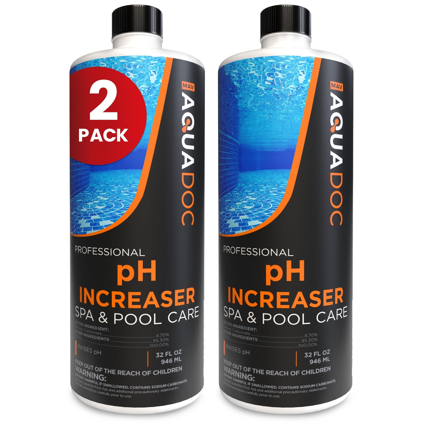 AquaDoc Spa pH Increaser for Hot Tub - 32oz (2 Pack) - Sodium Carbonate Spa pH Up for Water Balance - Made in USA