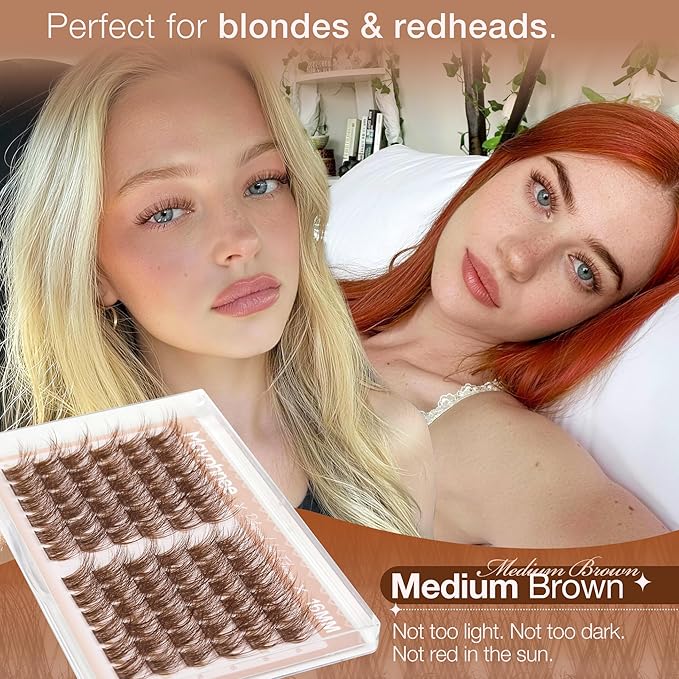 16MM Brown Eyelash Clusters Natural Yet Noticeable Lash Clusters Dark Brown Wispy Individual Lash Extensions, Easy to Apply & Reusable