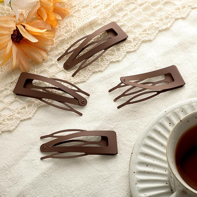 Chinco 24 Pcs Double Grip Hair Clips Metal Snap Clips Women Barrettes for Hair Making, Salon Supplies(Brown,2.8 Inch)