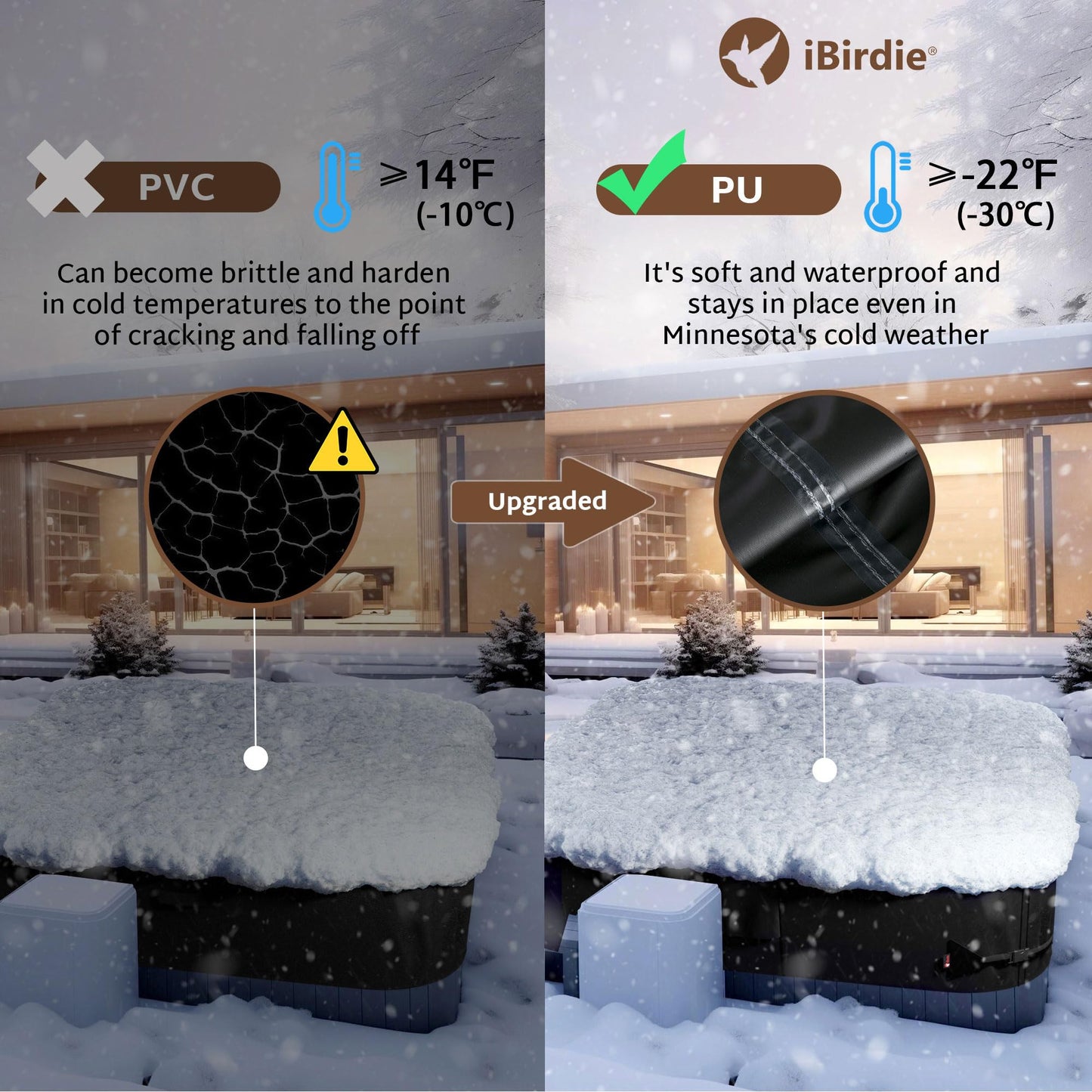 iBirdie Outdoor Waterproof Hot Tub Swim SPA Cover 170 x 97 inch fit 8 x 14 ft, 168 x 96, 164 x 92, 166 x 90, 600D Heavy Duty Weatherproof Rectangle Protectors Protective Rectangular Cover Cap