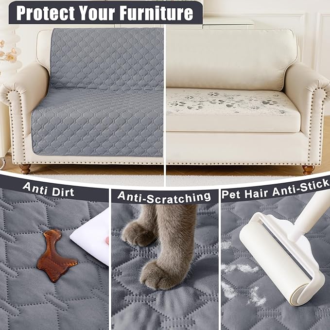 Smiry Waterproof Dog Bed Cover Blanket, Soft Reversible Pet Blanket, Washable Leakproof Cats Dogs Couch Cover for Sofa, Couch, Furniture (52x82 Inch, Grey/Light Grey)