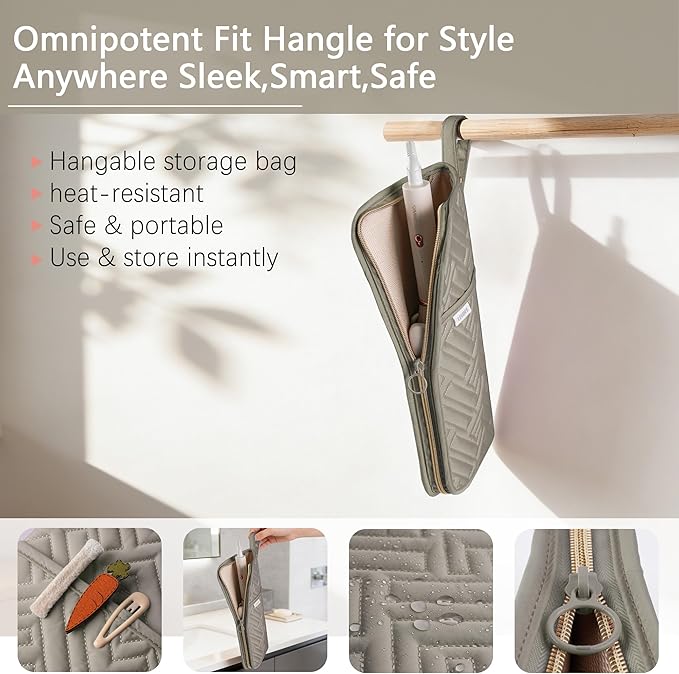 Hair Tool Organizer Heat Resistant Mat for Flat Iron Case Hot Tools Curling Iron Holder Hair Tools Travel Bag for Straightener Brush Pad Pouch Hairstylist Essentials (Camel)