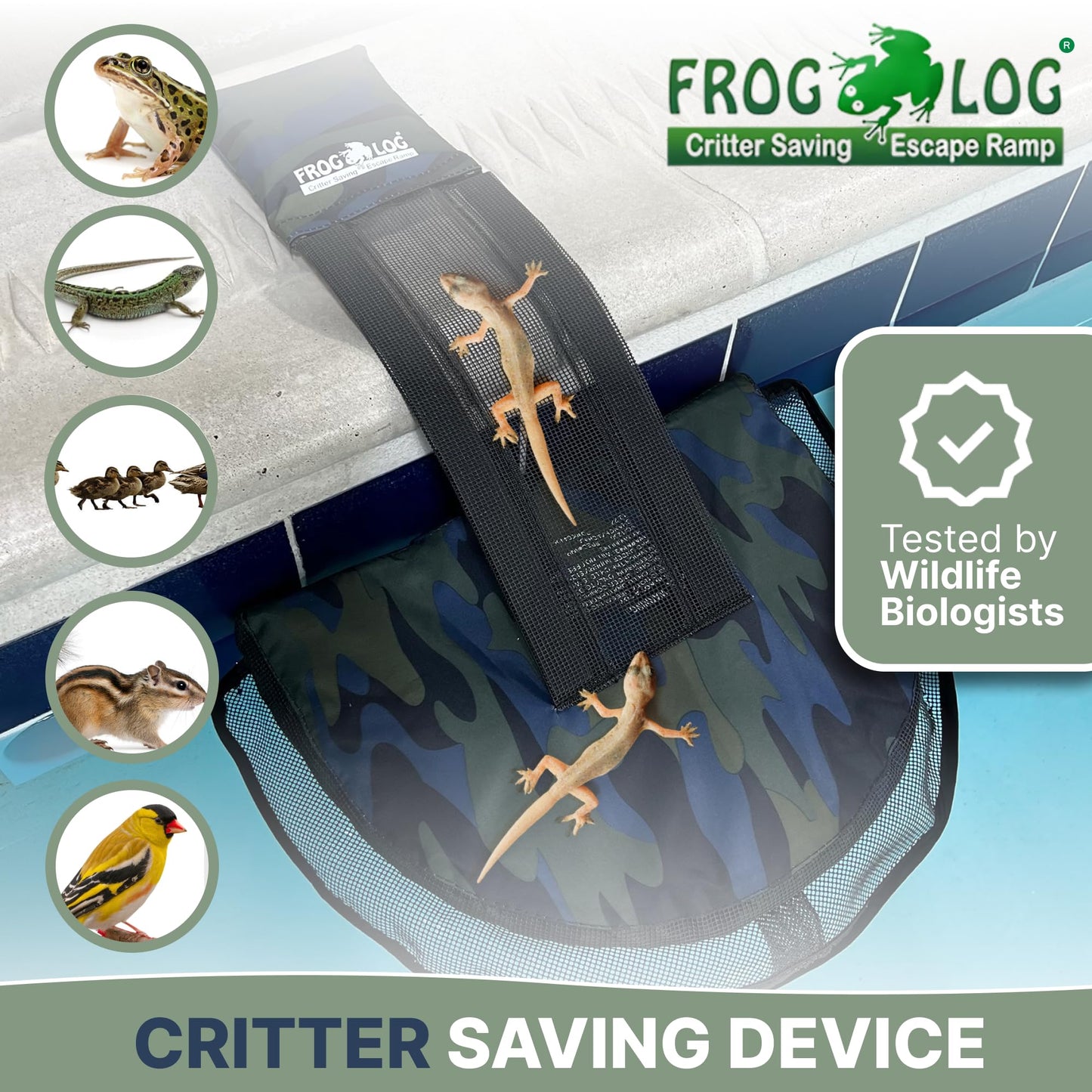 SWIMLINE HYDROTOOLS Frog Log - Small Animal Saving Escape Ramp for Pools & Spas - Heavy Duty Material Pool Critter Escape Ramp - Reduces Maintenance - Camo