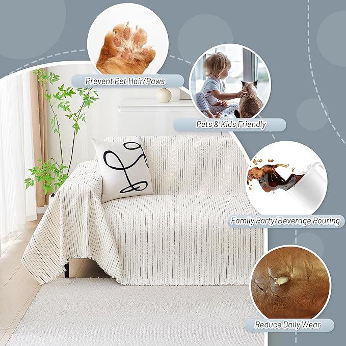 MYSKY HOME Couch Cover for Dogs, Sectional Couch Cover, Beige Lines Sofa Covers for Sectional Sofa L Shape Love Seat Couch Covers for Dogs Pets, Sofa Slipcovers Washable Soft Throw, 71"X102"