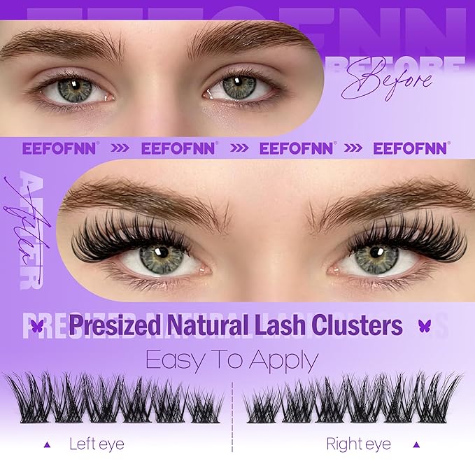 Eefofnn Eyelash Clusters Wispy Cluster Eyelash Extensions Natural Lash Clusters Left+Right Lash Extension CC Curly Individual Lashes 10-15MM Cat Eye Lashes Thin Band Eyelash Extension Easy To Use