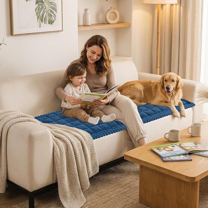 Smiry Non Slip Couch Covers for Dogs, Fuzzy Pet Couch Covers for 3 Cushion Sofa Pet Friendly, Soft Sofa Slipcovers Cushion Furniture Protector Washable (Navy Blue, 27.6" x 82.7")