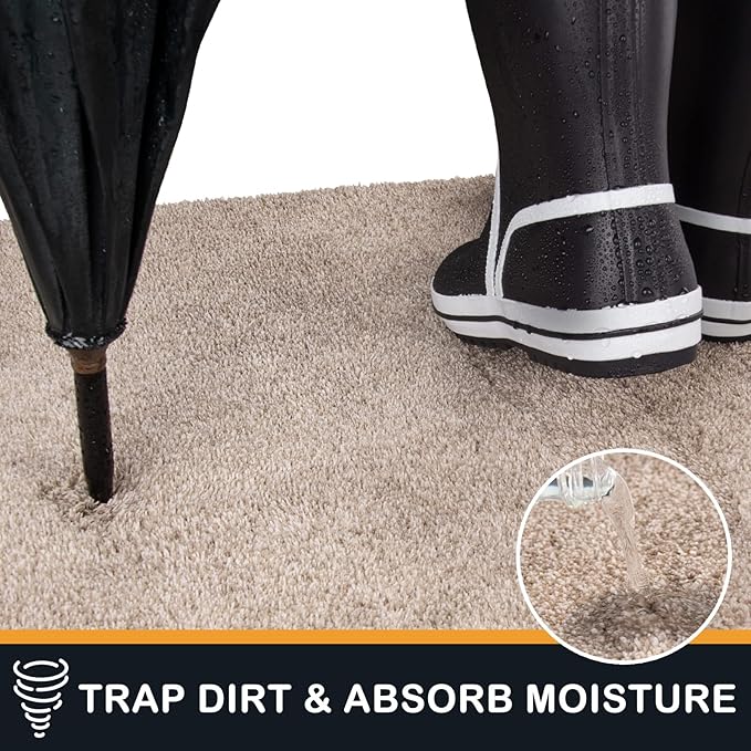 PURRUGS Dirt Trapping Door Mat 24" x 35.5", Non-Slip Machine Washable Entryway Rug, Dog Doormat, Indoor Front Door Mat, Super Absorbent Entry Rug for Muddy Shoes & Paws, Taupe