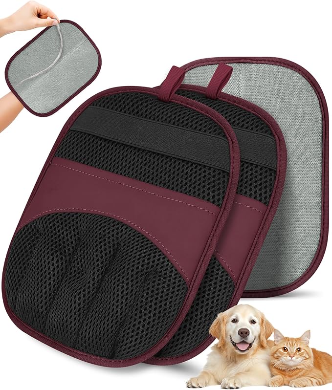 Electrostatic Pet Hair Removal Glove - 2 Pack Magic Brush Gloves Pet Hair for Dogs and Cats, The Magic Brush Pure Path Yomi Pet Grooming Needs, Fur Remover for Furniture, Clothes, Car Seats (Red)