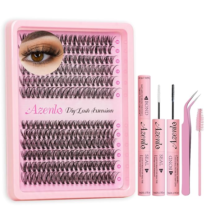 Azenlo DIY Lash Extensions Kit - 240pcs 30D+40D Thin Band Lash Clusters, 10-16mm Soft Natural & Voluminous Lashes for Beginners(30D+40D KIT)