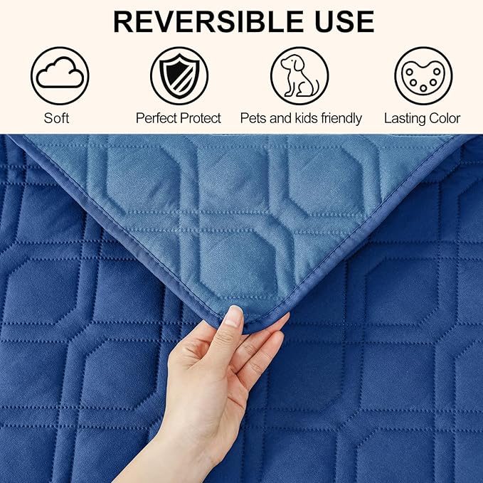 Smiry Reversible Waterproof Couch Covers for Sofa, Washable Dogs Pet Couch Covers for 3 Cushion Sofa Pet Friendly, Water Resistant Furniture Protector Slipcover, Geometric (82"x120", Navy/Blue)