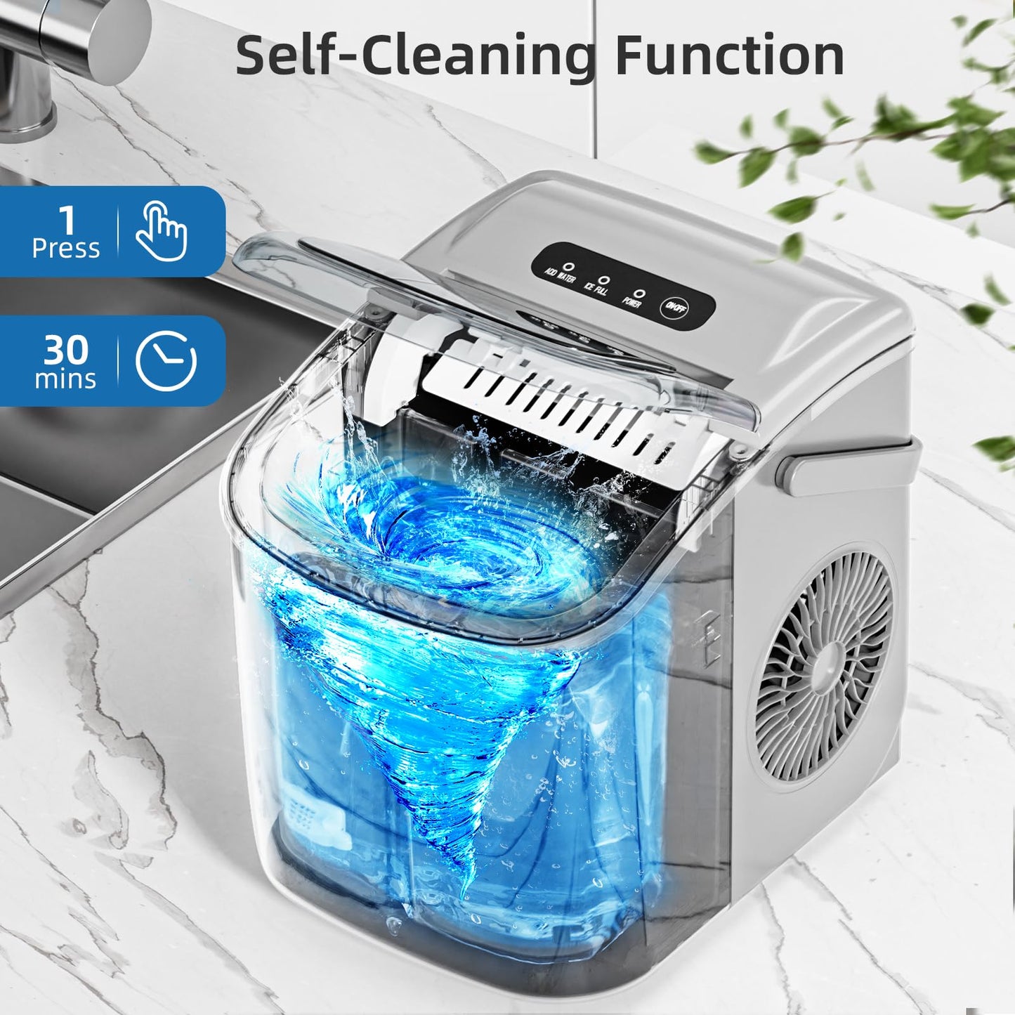 Antarctic Star Ice Maker Countertop, Portable Ice Machine with Carry Handle, 26Lbs Per Day, 9 Cubes Ready in 6 Mins, Self-Cleaning Ice Makers with Ice Scoop and Basket for Kitchen/Office/Party (Grey)