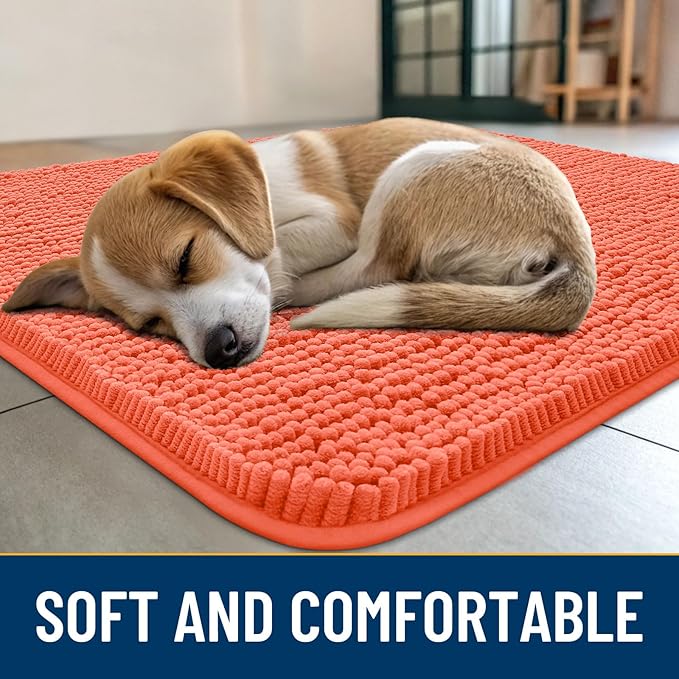 Smiry Dog Door Mat for Muddy Paws 36x24, Absorbs Moisture and Dirt Doormat, Non-Slip Washable Quick Dry Chenille Front Door Mat Indoor Entrance, Entryway Carpet for Inside Floor, Coral