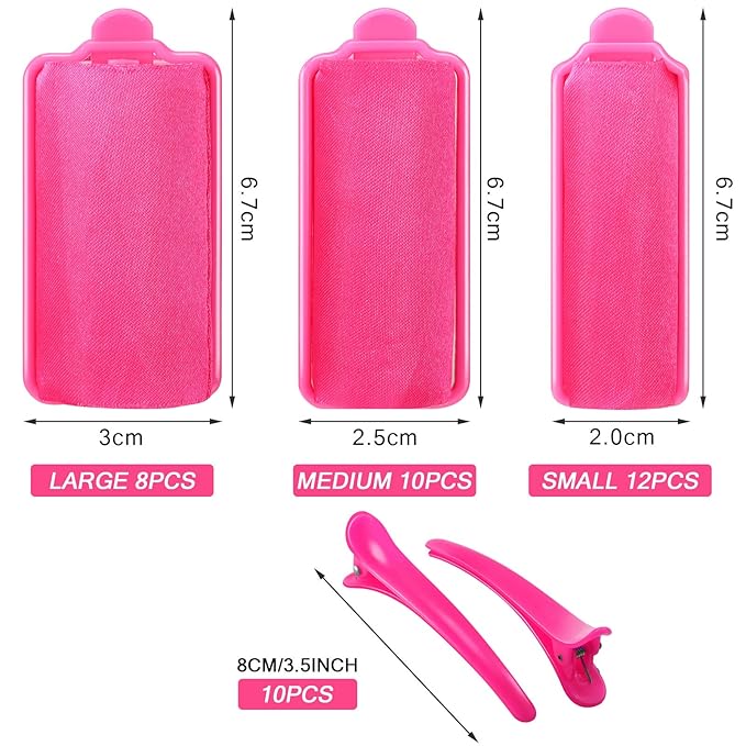 40 Pieces Sponge Hair Rollers Satin Rollers Silk Foam Rollers Women Hair Curlers with Duck Teeth Clips for Hairdressing Styling(Multi-size,Rose Red)