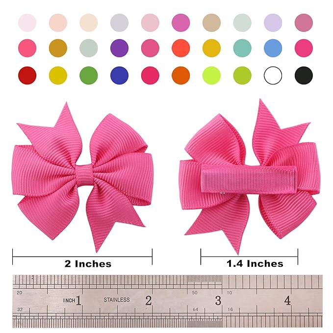 60Pcs Baby Hair Bows Clips: 2 inch Fully Lined Clips for Infant Toddler Girls (30 pairs)