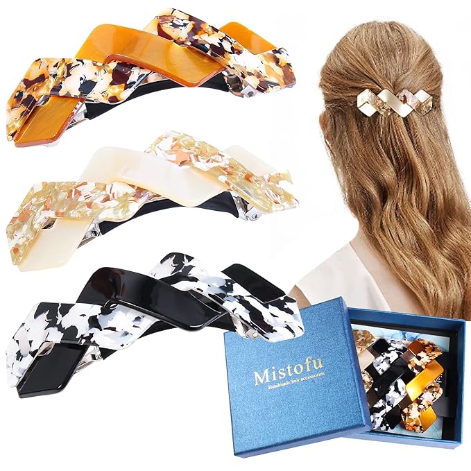 3 Pcs Barrettes for Women - Large French Hair Pins, Retro Clasps for Thick Hair Accessories (mahua5)