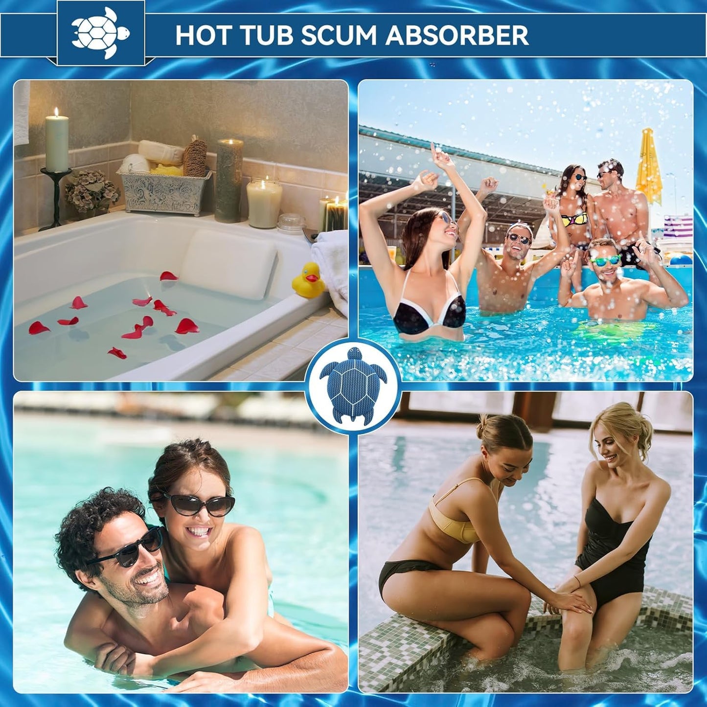 DONJOP 6 Inches Hot Tub Scum Absorber,Hot Tub Sponge for Scum Reusable Spa & Pool Cleaner Hot Tub Oil Absorbing Scum Absorber Keeps Water Clean,Eliminates Scum & Dirt,Blue,2 Pack