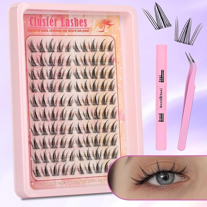 Lash Clusters Manga Lash Clusters Kit Anime Eyelash Clusters Wet-Look Clear Band Fairy Lashes Pack C Curl Spiky Individual Lashes Clusters Lash Glue Lash Tweezers