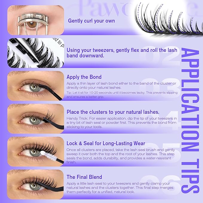 Pawotence Lash Clusters Kit Misha 10-18mm Cluster Lashes Extension Kit 144pcs Eyelash Clusters Wet Look Wispy Lashes Cluster Eyelash Extensions with Waterproof Lash Bond and Seal, Remover, Applicator