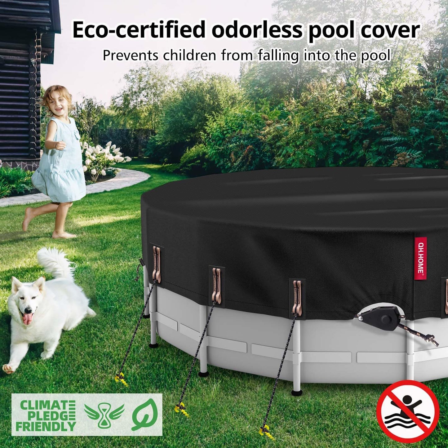 QH.HOME Solar Round Pool Cover for 12 Ft Bestway/Intex Above Ground Pool,One-Piece Tear Resistant Swimming Pool Cover Protector with Fast Tightening Patented Ratchet & Upgraded Ultimate Windproof
