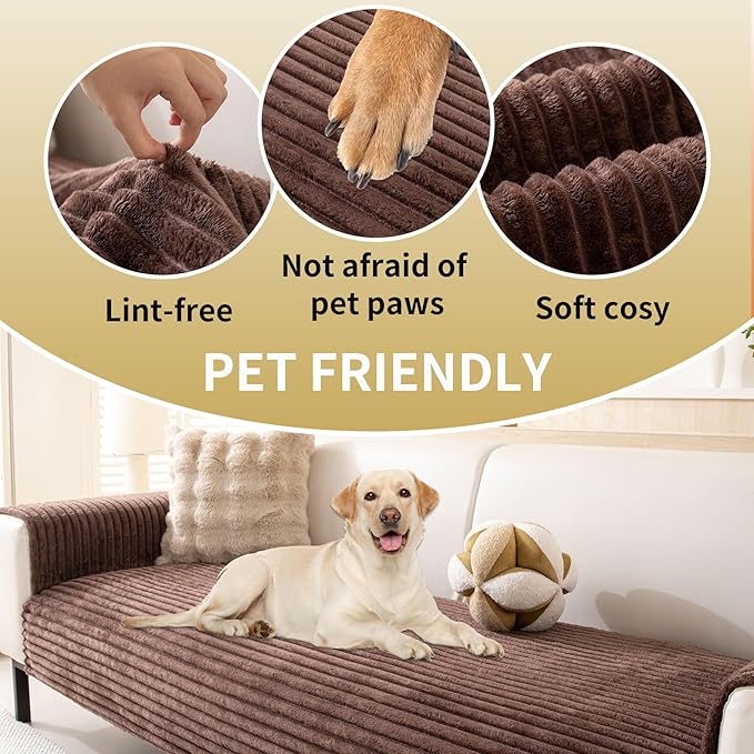 HAOMAIJIA Waterproof Couch Cover for Dogs Washable,Faux Fur Pet Couch Covers for Sofa,Soft Dog Bed Cover Non-Slip Couch Covers for 3 Cushion Couch Sofa Pet Friendly (Brown, 35" x 95" 1 Pack)