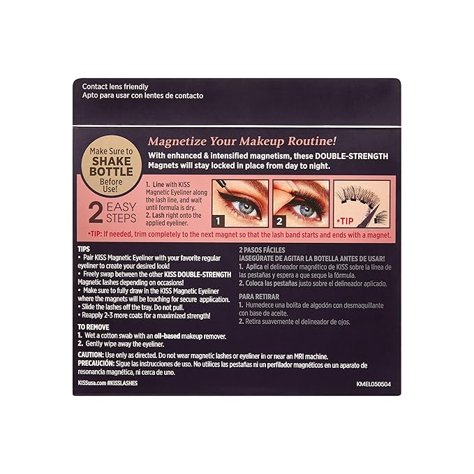 KISS Magnetic Lashes, Crowd Pleaser, 1 Pair of Synthetic False Eyelashes With 5 Double Strength Magnets, Wind Resistant, Dermatologist Tested Fake Lashes Last Up To 16 Hours, Reusable Up To 15 Times