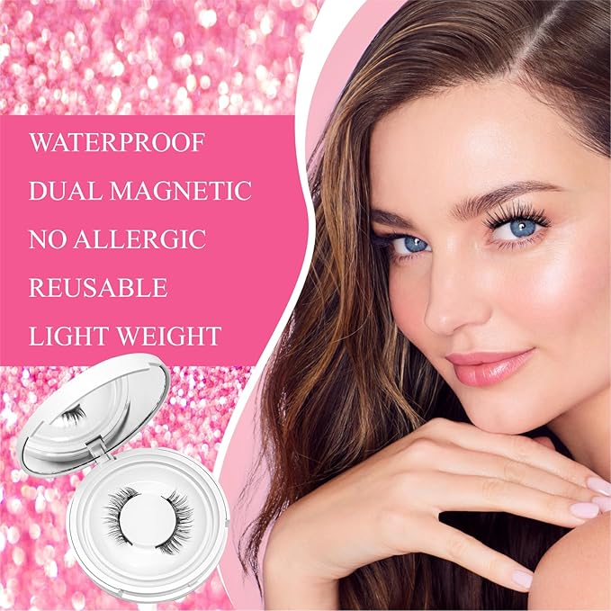 Magnetic Eyelashes With Applicator, Natural-looking, No Adhesive, No Eyeliner, Soft Comfortable Magnetic Lashes, Easy to Wear, Reusable (1Pair Eyelashes)