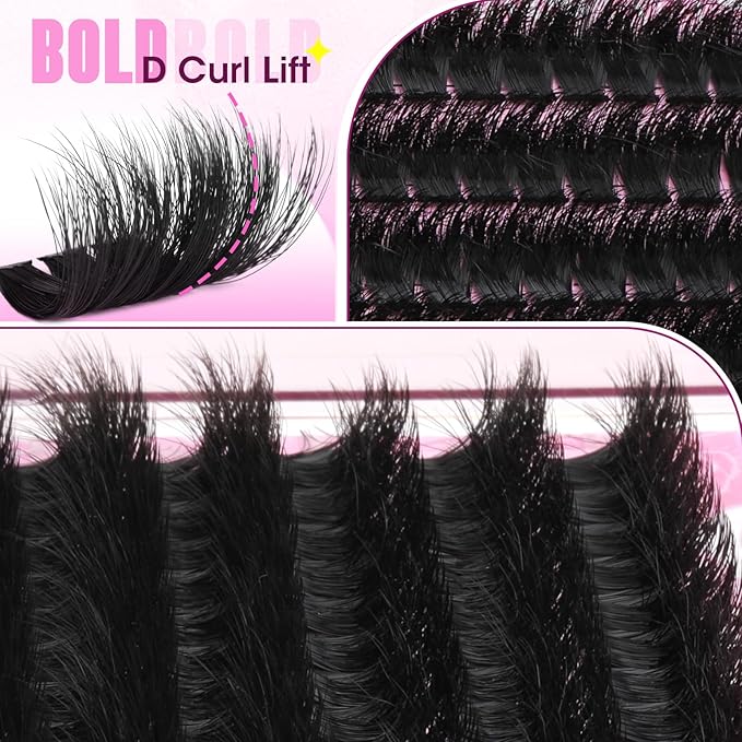 Mega Volume Lash Clusters 14-24mm Fluffy Wispy Cluster Eyelash Extensions D Curl Individual Lashes Dramatic Thick 260D Cluster Lashes DIY Lash Extensions for Baddie Makeup by Yawamica