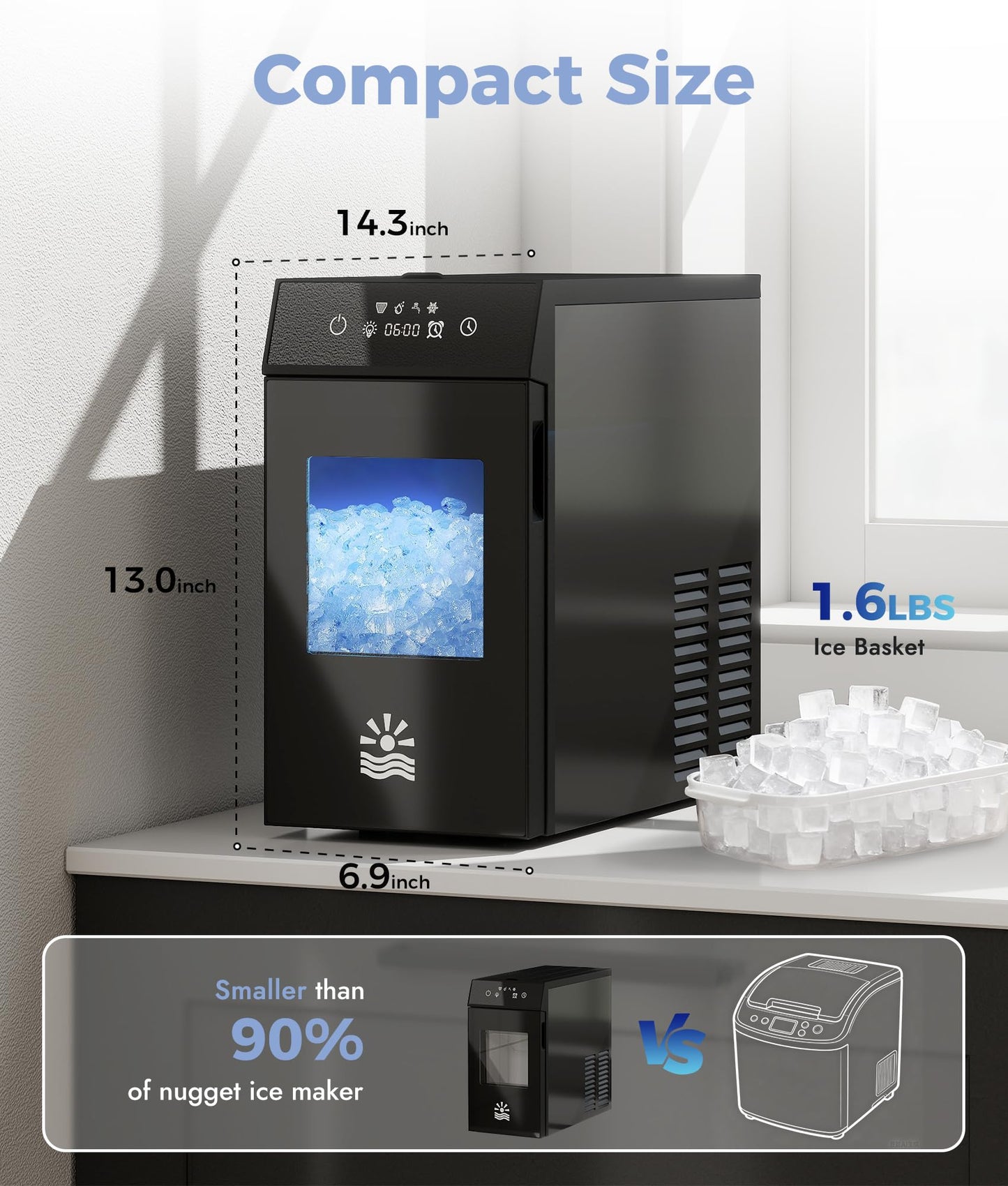 Oylus Nugget Ice Maker Countertop, Smart Pebble Ice maker with LCD Panel, 4min Making, 26lbs/24H Crushed Chewable Ice, Pellet ice maker with Timer Status Alert, Self-Cleaning, Chewy Ice for Home Party