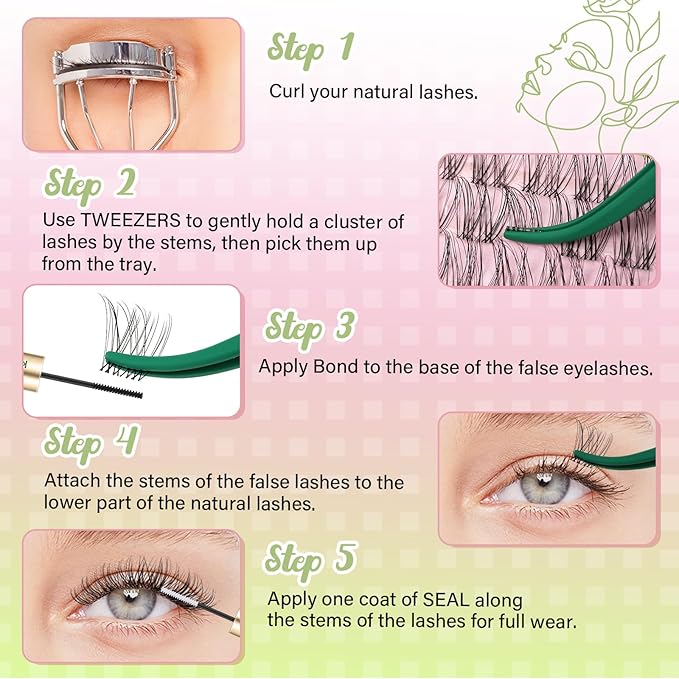 KEYYOU Venus Lash Clusters C Curl Fairy Lash Extension Eyelash Extension Wispy Natural Invisible Band Lash with Waterproof DIY Lash Extension at Home(Venus-C-12MM)