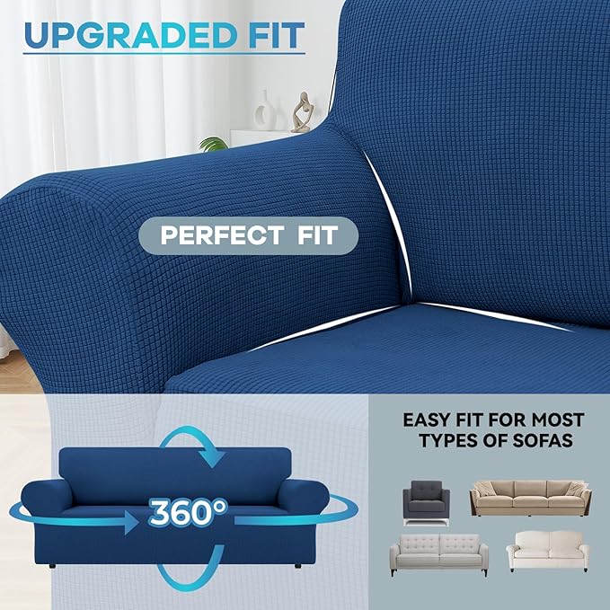 LURKA Stretch Sofa Slipcovers 1 Piece Couch Covers for 3 Cushion Couch Sofa Furniture Protector Full Sofa Covers with Elastic Bottom for Kids and Dog (Large, Royal Blue)