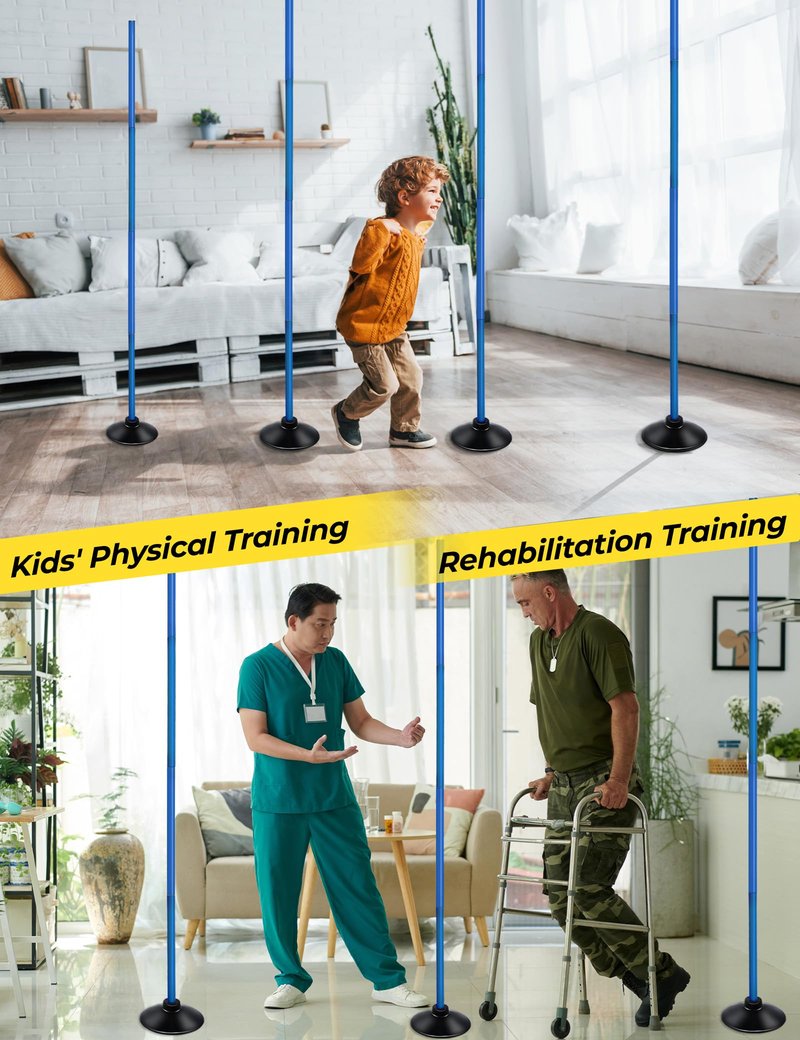 SEAOTTER Soccer Agility Poles Set, 4 Pcs 6FT Adjustable Sports Trainning Speed Poles Slalom Poles with Rubber Base, Agility Training Equipment for Football, Rugby, Basketball, Indoor & Outdoor