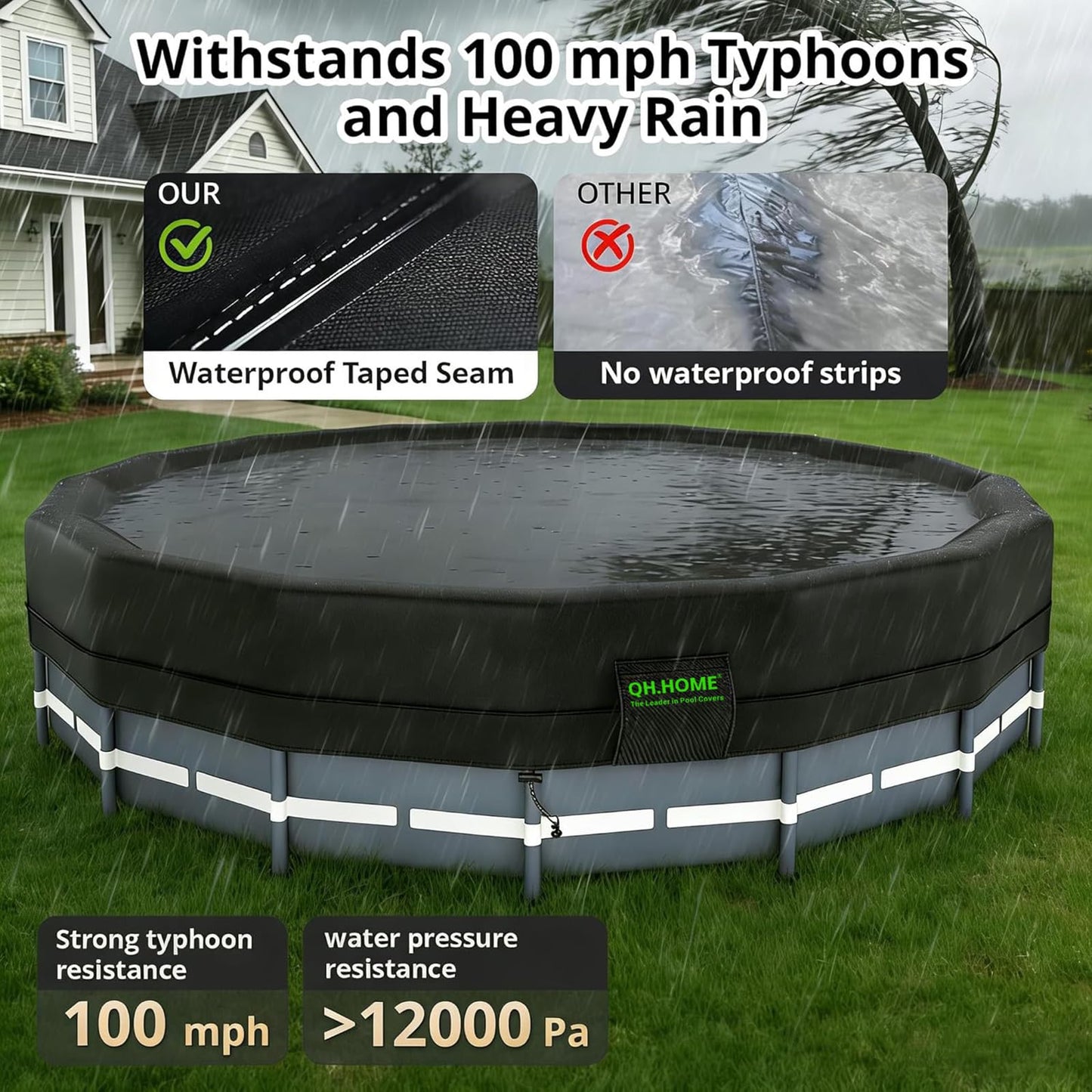 QH.HOME 550D 8Ft Round Stock Tank Pool Cover [Upgraded Tear Resistant & Threefold Windproor] wth Pre-Installed Patented Winch, Solar Cover for Above Ground Pool-Snug Fit & Waterproof Protection