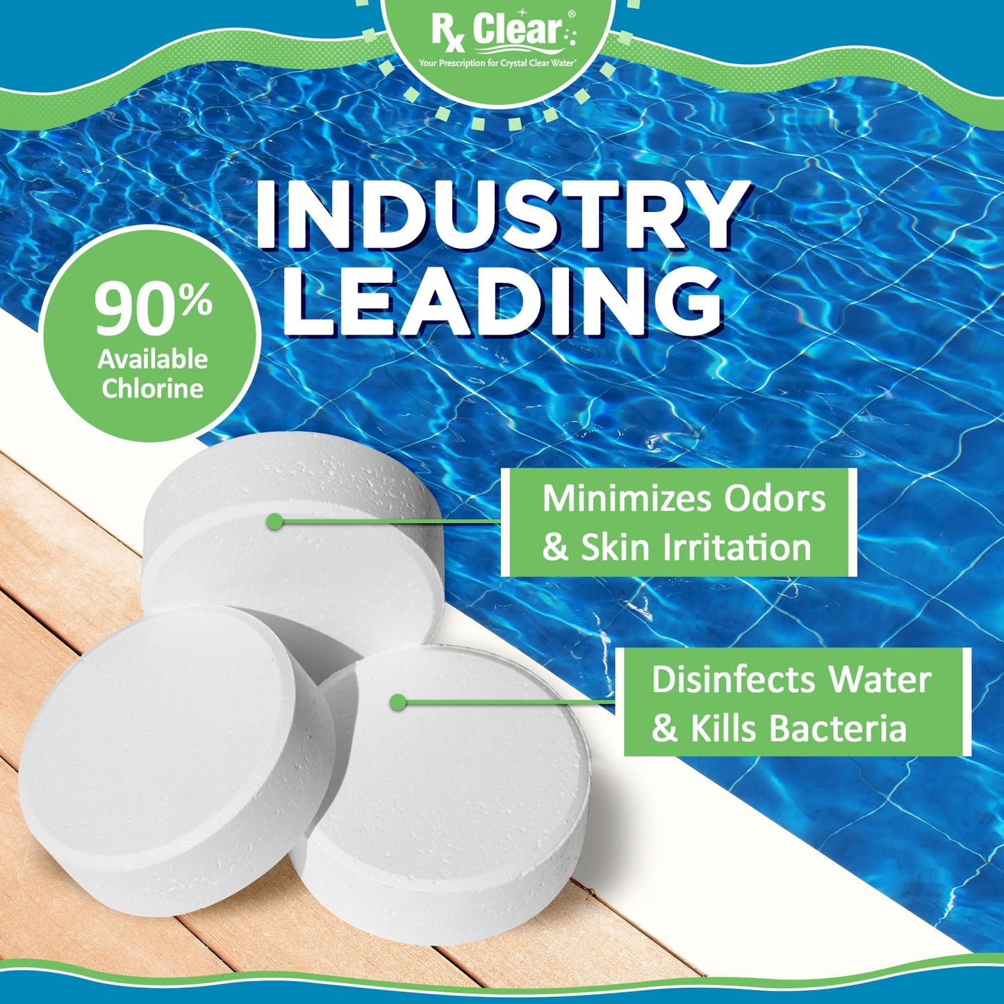 Rx Clear 3" Inch Chlorine Tabs | 50 Pounds | Individual Stabilized Chlorinating Tablets for Sanitizing Swimming Pools | Long Lasting, Slow Dissolving, and UV Protected