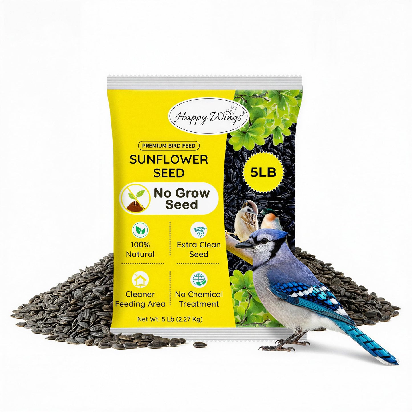 Happy Wings Black Oil Sunflower Seeds â 5 lb Wild Bird Food for Cardinals, Finches & Chickadees â High-Energy Natural Bird Feed for All Life Stages