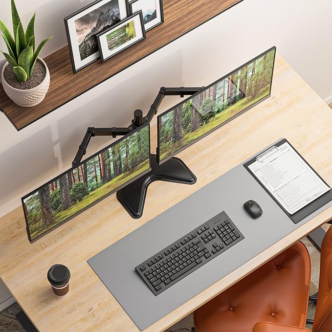 WALI Dual Monitor Stand for Desk, Monitor Stands for 2 Monitors up to 27 inch, Dual Monitors Mount Fits up to 22lbs, Free Standing Full Motion Dual Monitors Arm for Desk (MF002), Black