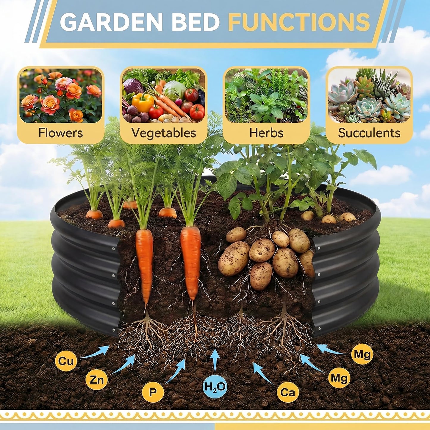 Land Guard Galvanized Raised Garden Bed, Planter Raised Garden Beds Outdoor, Round Clearance Raised Garden Beds for Gardening Vegetables 4x4x1ft (Gray)……